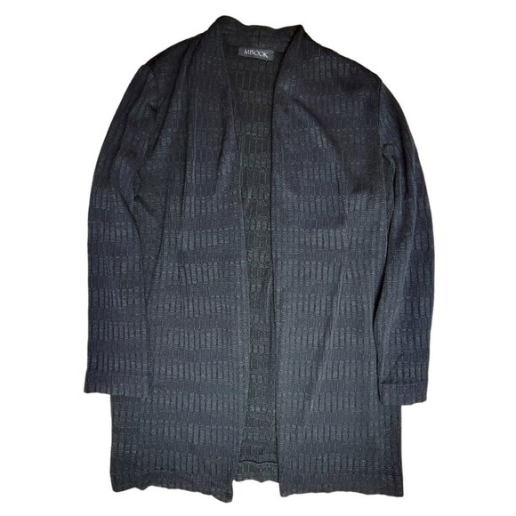 MISOOK Size Large Textured Black Open Front Cardigan Sweater Jacket Womens - Picture 1 of 5